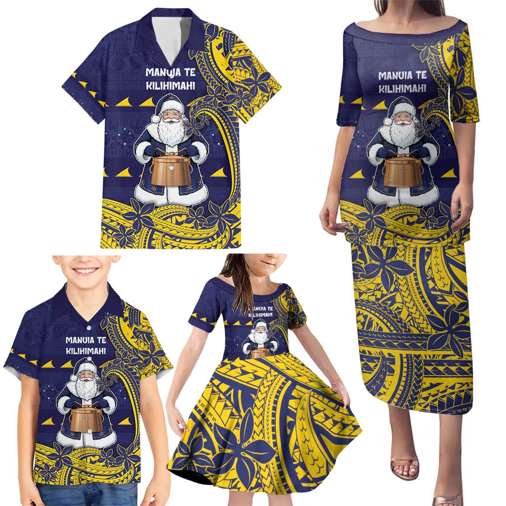 Tokelau Christmas Family Matching Puletasi and Hawaiian Shirt Santa With Tuluma Xmas Tribal Waves - Polynesian Pride