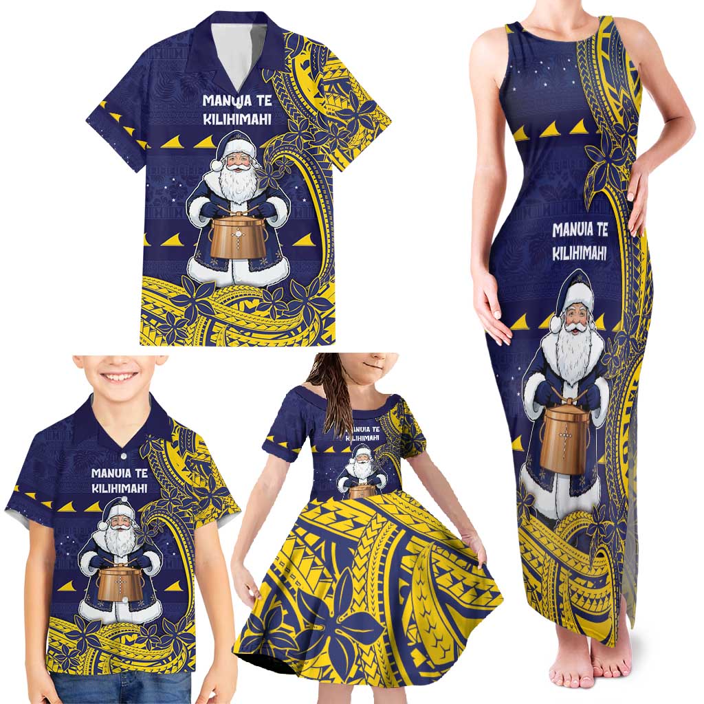 Tokelau Christmas Family Matching Tank Maxi Dress and Hawaiian Shirt Santa With Tuluma Xmas Tribal Waves - Polynesian Pride