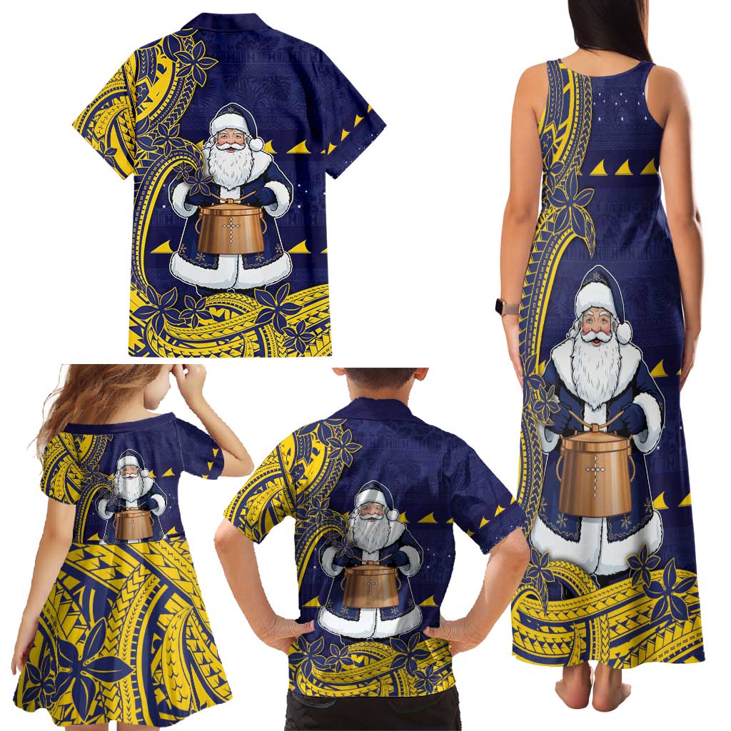 Tokelau Christmas Family Matching Tank Maxi Dress and Hawaiian Shirt Santa With Tuluma Xmas Tribal Waves - Polynesian Pride