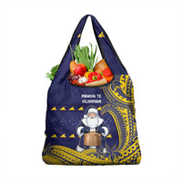 Tokelau Christmas Grocery Bag Santa With Tuluma Xmas Tribal Waves - Polynesian Pride