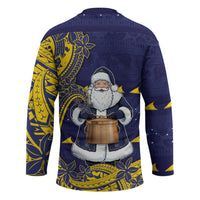 Tokelau Christmas Hockey Jersey Santa With Tuluma Xmas Tribal Waves - Polynesian Pride