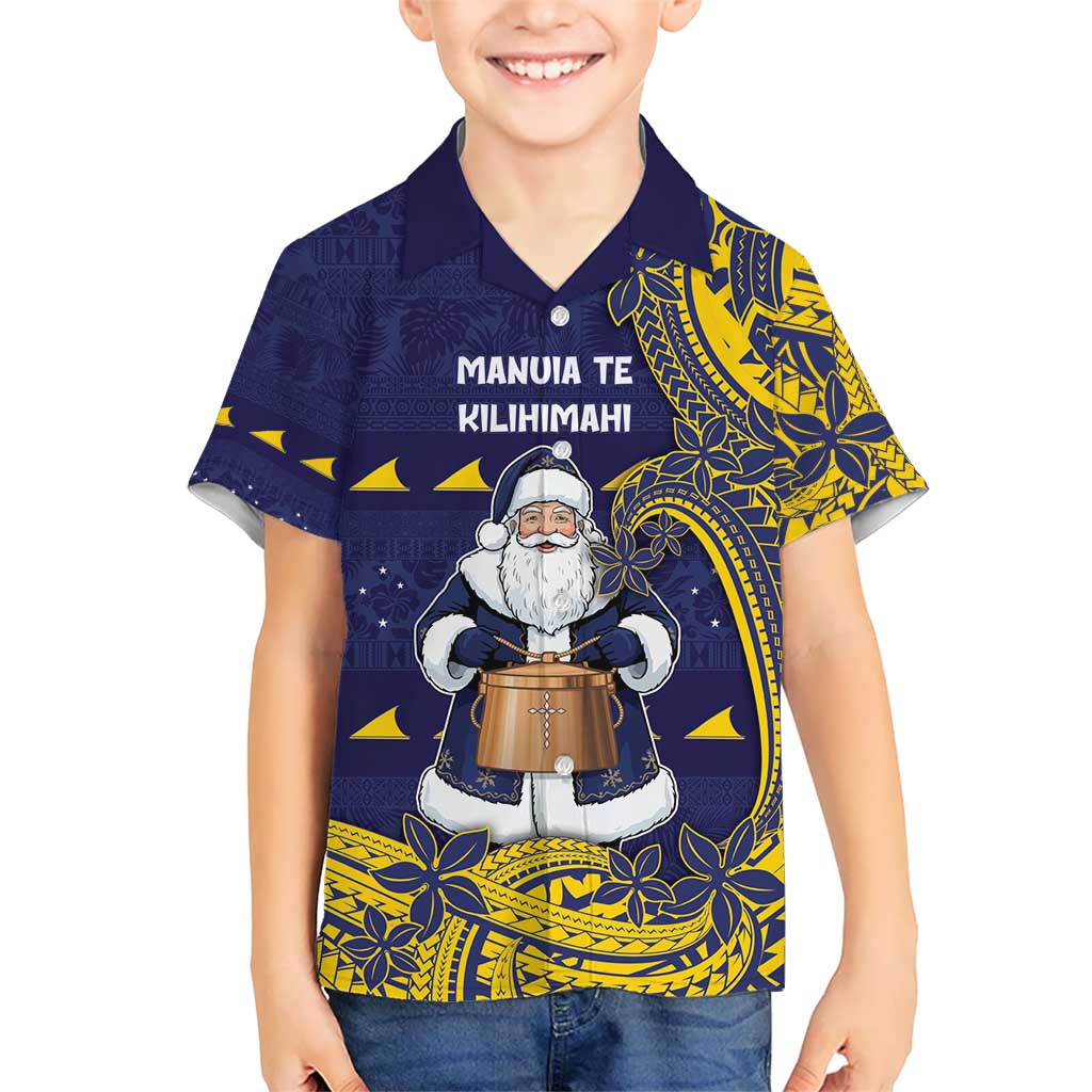 Tokelau Christmas Kid Hawaiian Shirt Santa With Tuluma Xmas Tribal Waves - Polynesian Pride