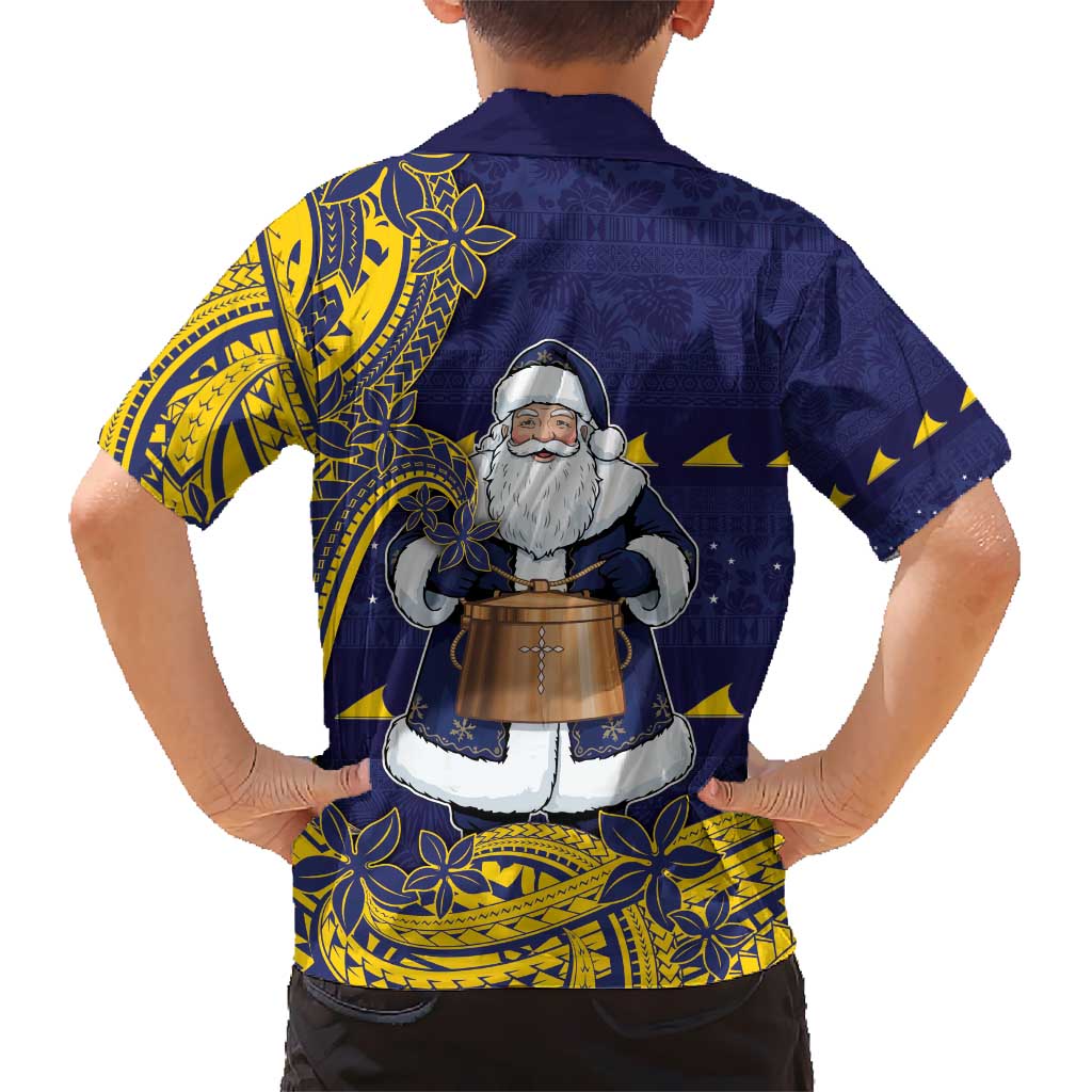 Tokelau Christmas Kid Hawaiian Shirt Santa With Tuluma Xmas Tribal Waves - Polynesian Pride