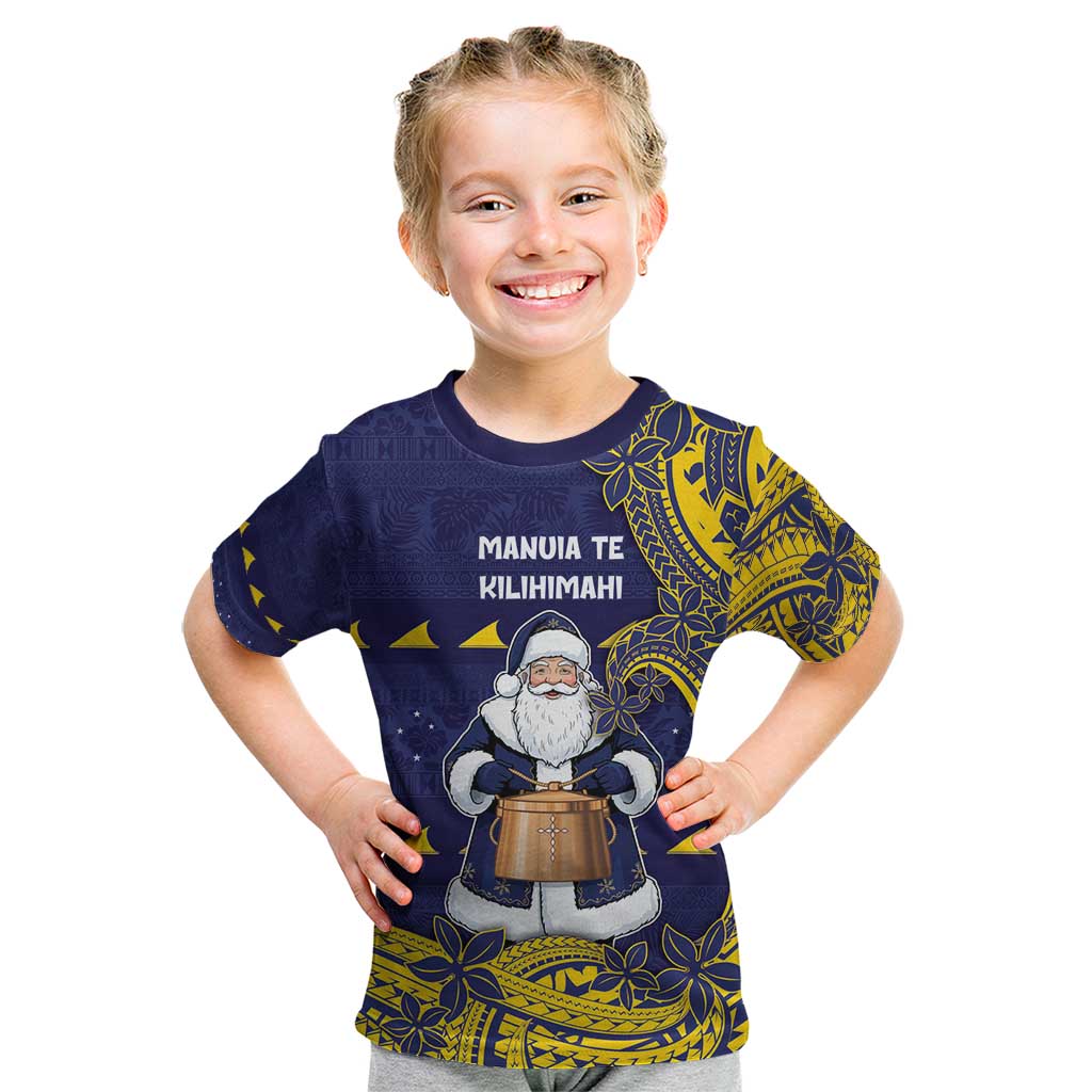 Tokelau Christmas Kid T Shirt Santa With Tuluma Xmas Tribal Waves - Polynesian Pride