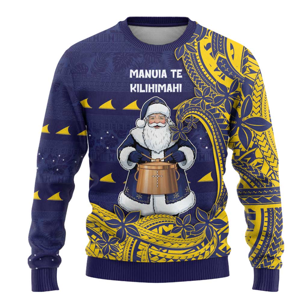 Tokelau Christmas Ugly Christmas Sweater Santa With Tuluma Xmas Tribal Waves - Polynesian Pride