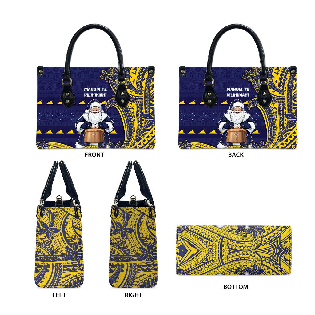 Tokelau Christmas Leather Bag Santa With Tuluma Xmas Tribal Waves - Polynesian Pride