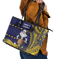 Tokelau Christmas Leather Tote Bag Santa With Tuluma Xmas Tribal Waves - Polynesian Pride