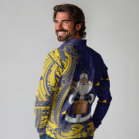 Tokelau Christmas Long Sleeve Polo Shirt Santa With Tuluma Xmas Tribal Waves - Polynesian Pride