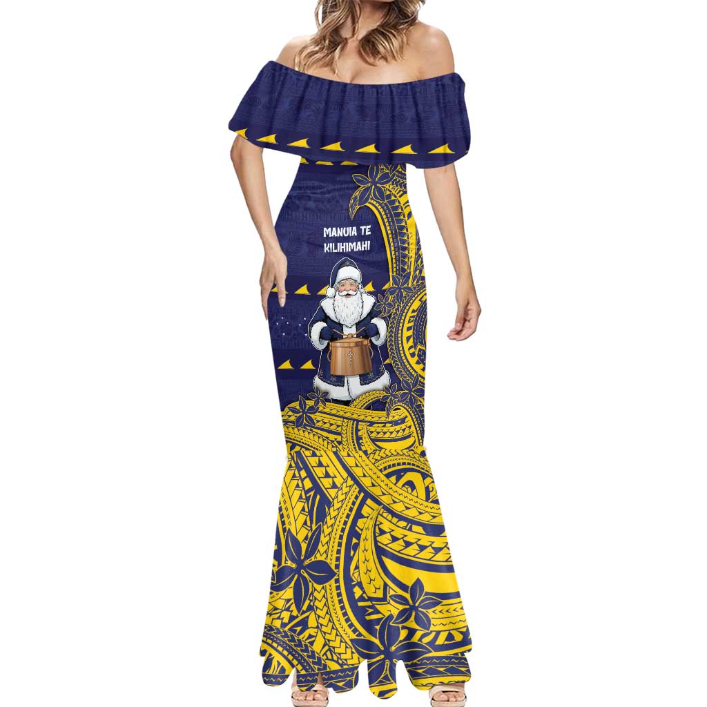 Tokelau Christmas Mermaid Dress Santa With Tuluma Xmas Tribal Waves - Polynesian Pride