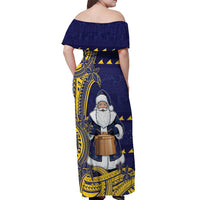 Tokelau Christmas Off Shoulder Maxi Dress Santa With Tuluma Xmas Tribal Waves - Polynesian Pride