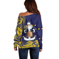 Tokelau Christmas Off Shoulder Sweater Santa With Tuluma Xmas Tribal Waves - Polynesian Pride