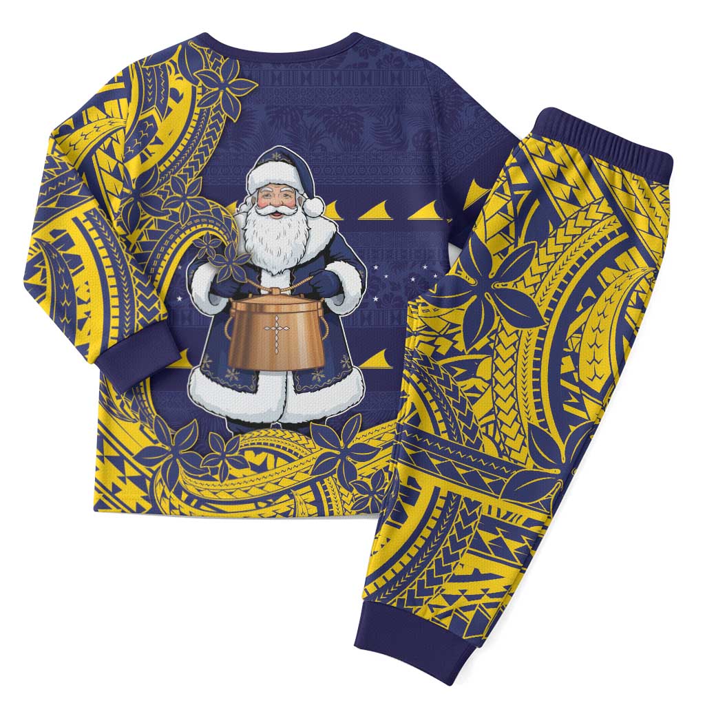 Tokelau Christmas Pajama Set Santa With Tuluma Xmas Tribal Waves - Polynesian Pride