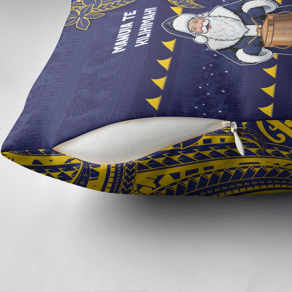 Tokelau Christmas Pillow Cover Santa With Tuluma Xmas Tribal Waves - Polynesian Pride