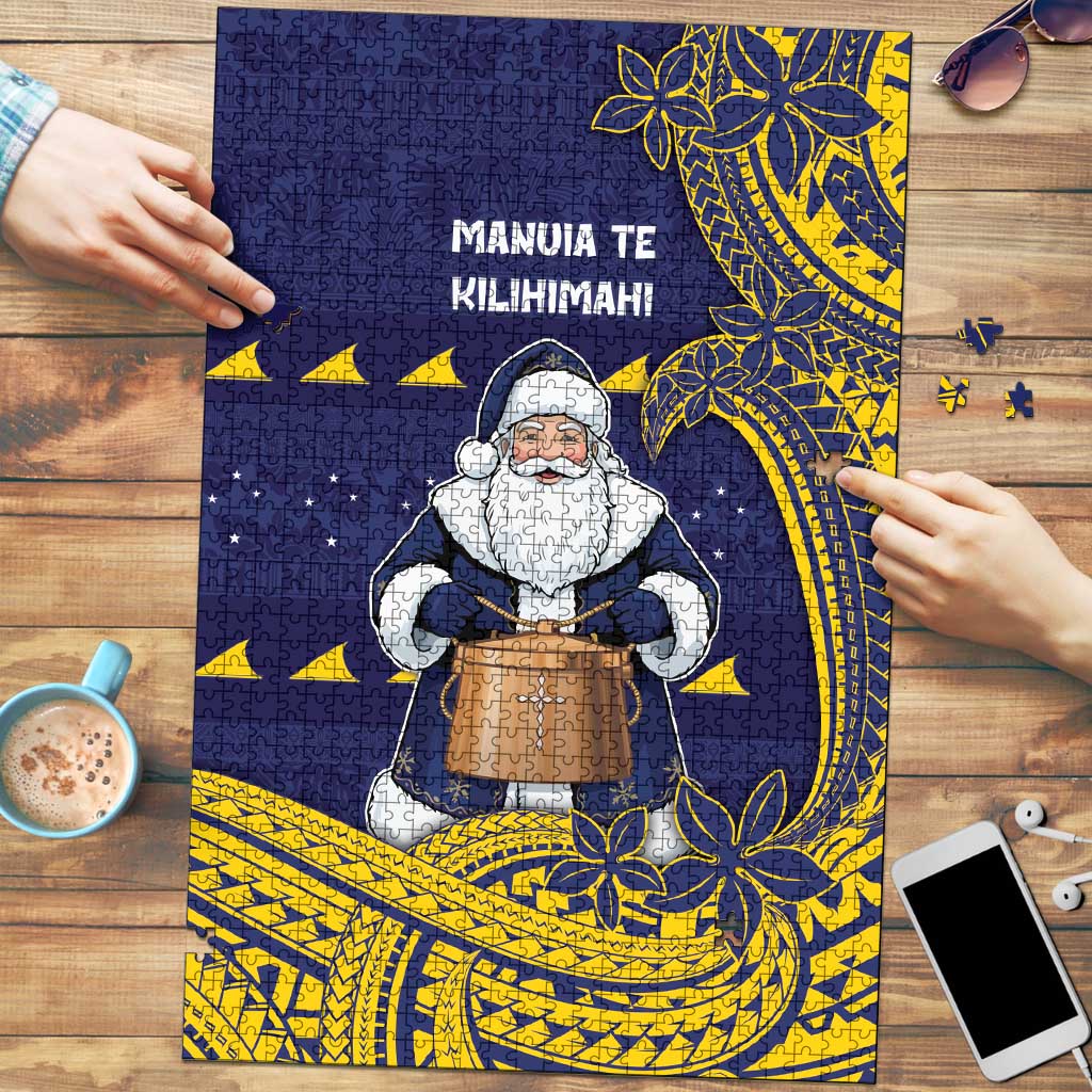 Tokelau Christmas Puzzle Santa With Tuluma Xmas Tribal Waves - Polynesian Pride
