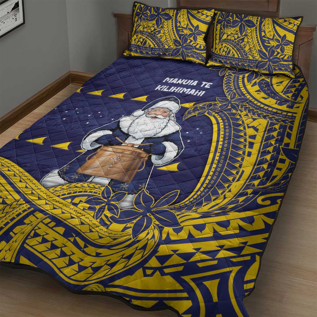 Tokelau Christmas Quilt Bed Set Santa With Tuluma Xmas Tribal Waves - Polynesian Pride