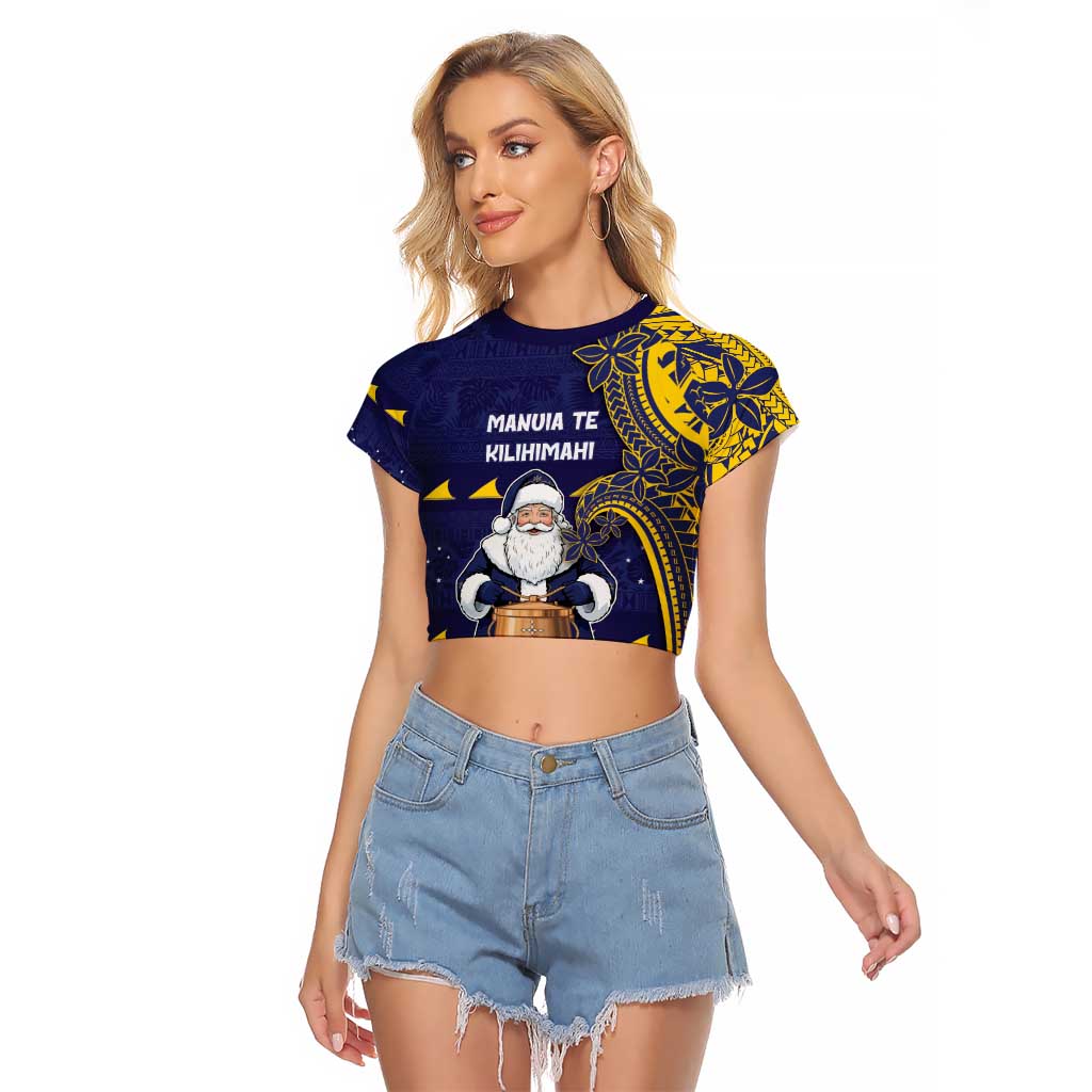 Tokelau Christmas Raglan Cropped T Shirt Santa With Tuluma Xmas Tribal Waves - Polynesian Pride