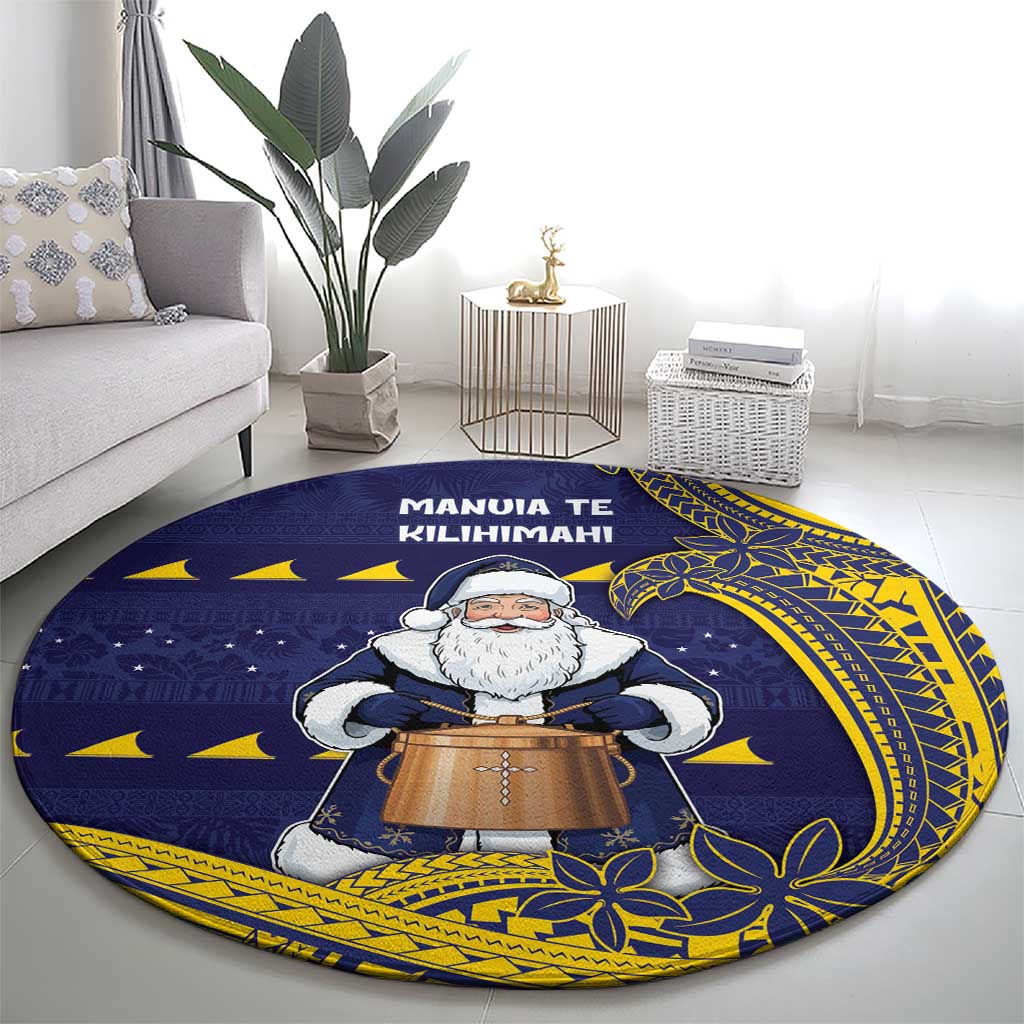 Tokelau Christmas Round Carpet Santa With Tuluma Xmas Tribal Waves - Polynesian Pride
