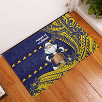 Tokelau Christmas Rubber Doormat Santa With Tuluma Xmas Tribal Waves - Polynesian Pride