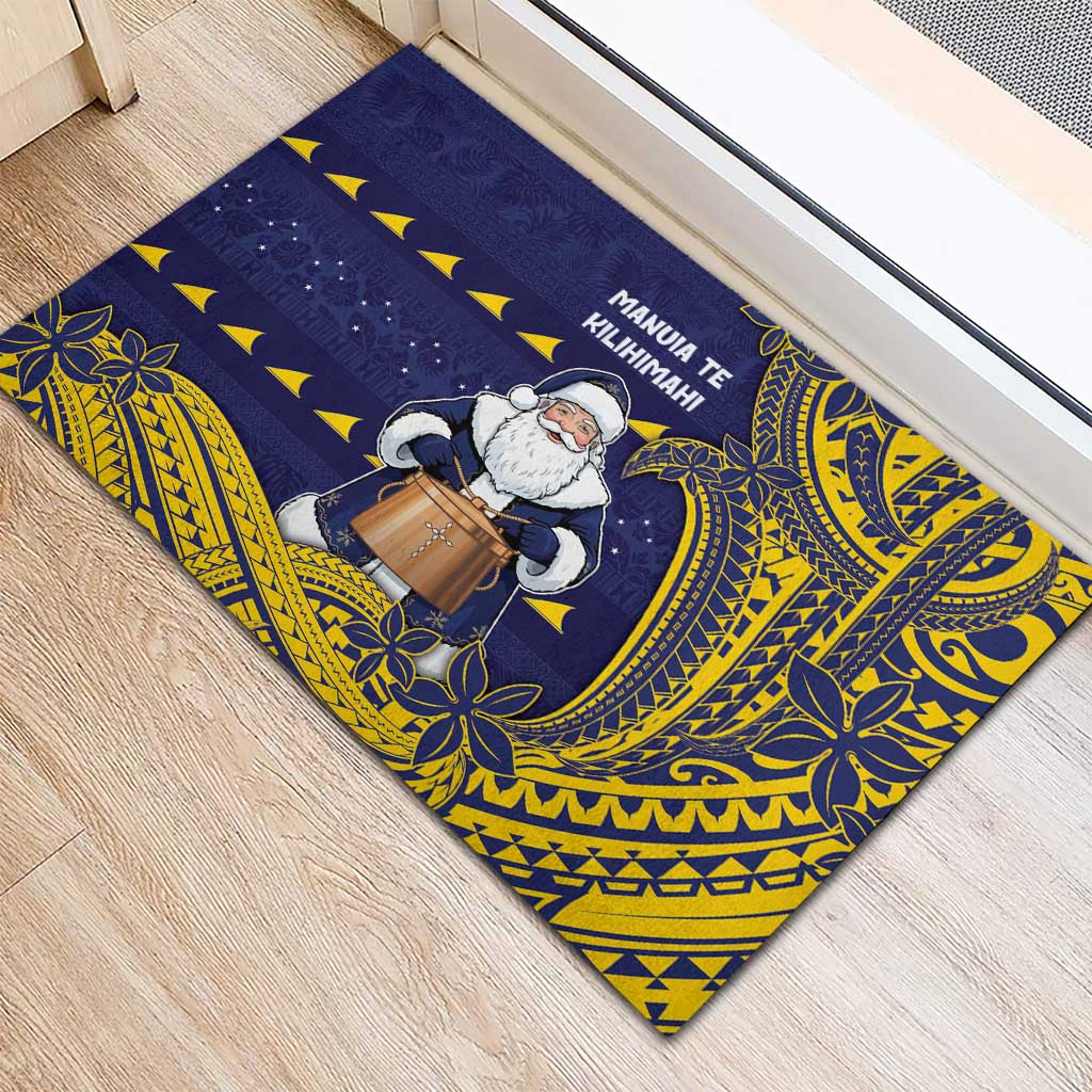 Tokelau Christmas Rubber Doormat Santa With Tuluma Xmas Tribal Waves - Polynesian Pride