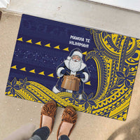 Tokelau Christmas Rubber Doormat Santa With Tuluma Xmas Tribal Waves - Polynesian Pride