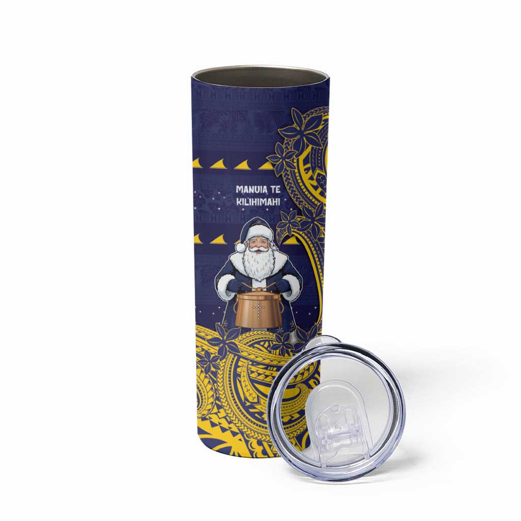 Tokelau Christmas Skinny Tumbler Santa With Tuluma Xmas Tribal Waves - Polynesian Pride