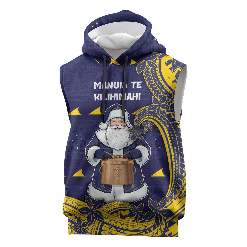 Tokelau Christmas Sleeveless Hoodie Santa With Tuluma Xmas Tribal Waves - Polynesian Pride