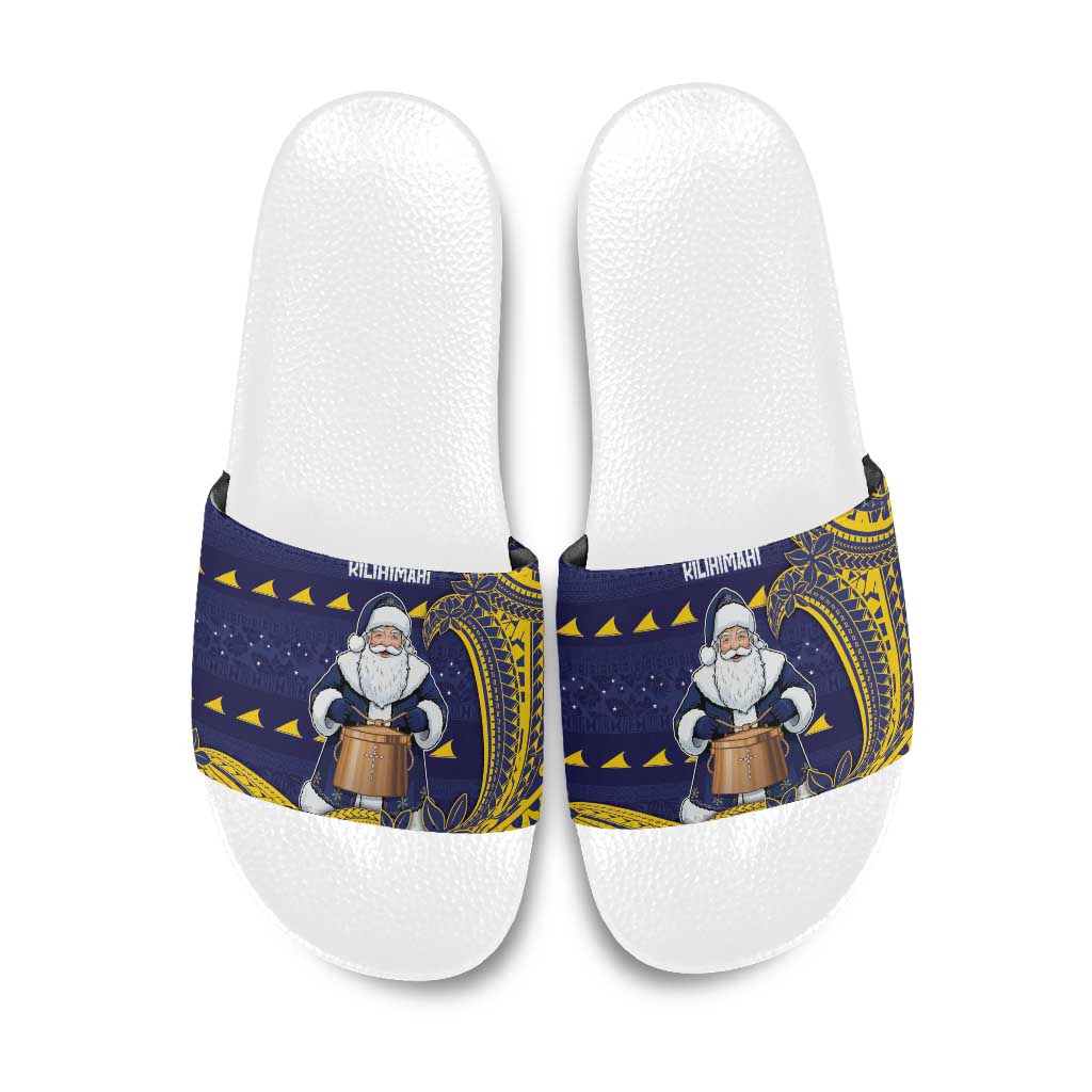 Tokelau Christmas Slide Sandals Santa With Tuluma Xmas Tribal Waves - Polynesian Pride