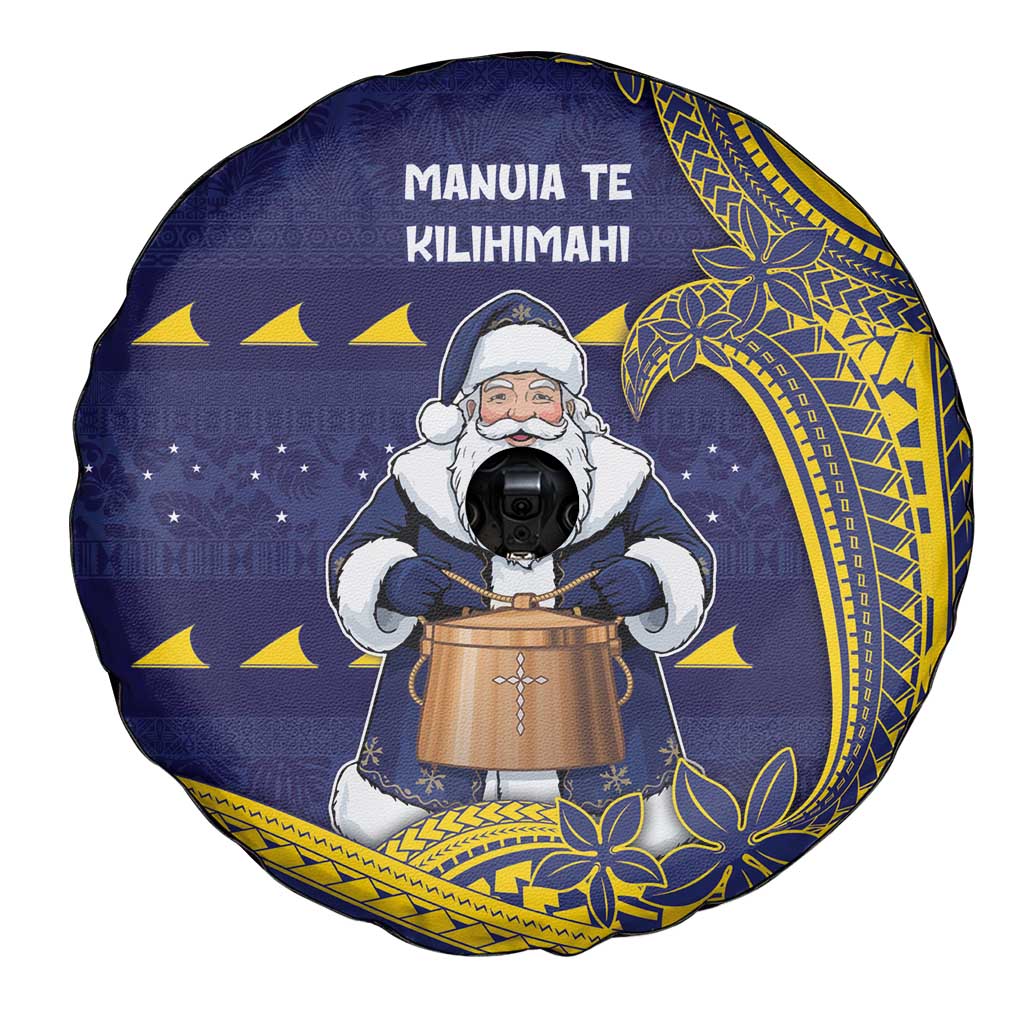 Tokelau Christmas Spare Tire Cover Santa With Tuluma Xmas Tribal Waves - Polynesian Pride