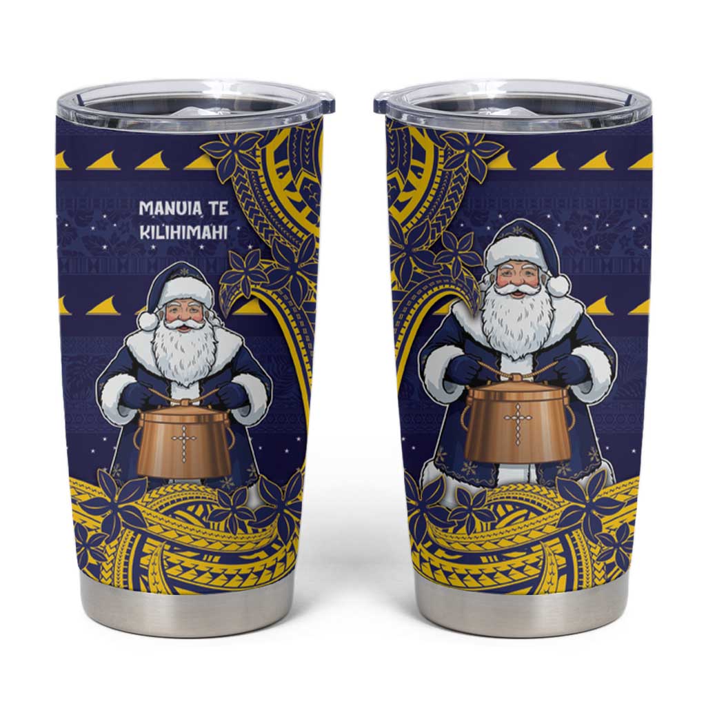 Tokelau Christmas Tumbler Cup Santa With Tuluma Xmas Tribal Waves - Polynesian Pride