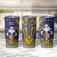 Tokelau Christmas Tumbler Cup Santa With Tuluma Xmas Tribal Waves - Polynesian Pride