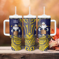 Tokelau Christmas Tumbler With Handle Santa With Tuluma Xmas Tribal Waves - Polynesian Pride