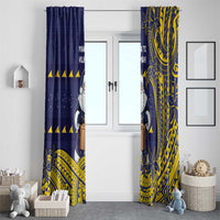 Tokelau Christmas Window Curtain Santa With Tuluma Xmas Tribal Waves - Polynesian Pride