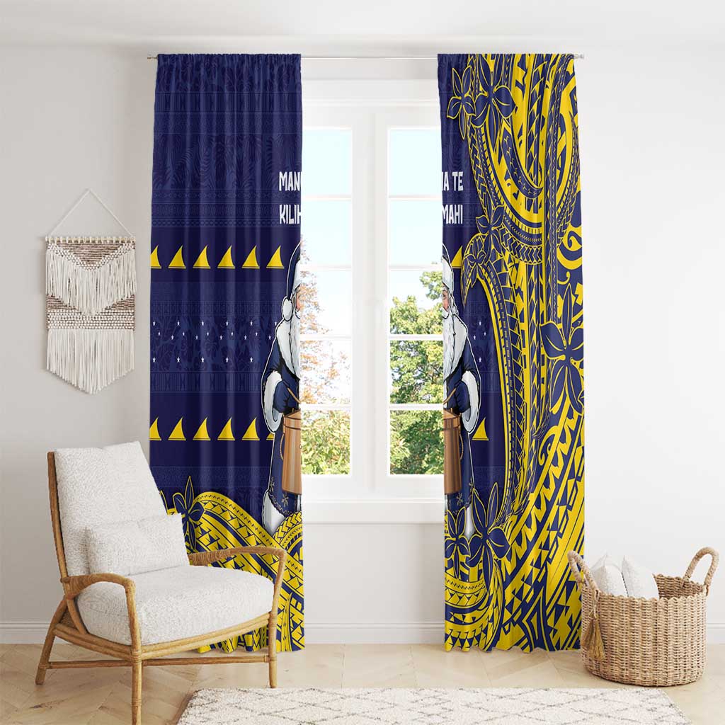 Tokelau Christmas Window Curtain Santa With Tuluma Xmas Tribal Waves - Polynesian Pride