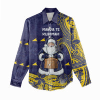 Tokelau Christmas Women Casual Shirt Santa With Tuluma Xmas Tribal Waves - Polynesian Pride