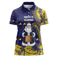 Tokelau Christmas Women Polo Shirt Santa With Tuluma Xmas Tribal Waves - Polynesian Pride