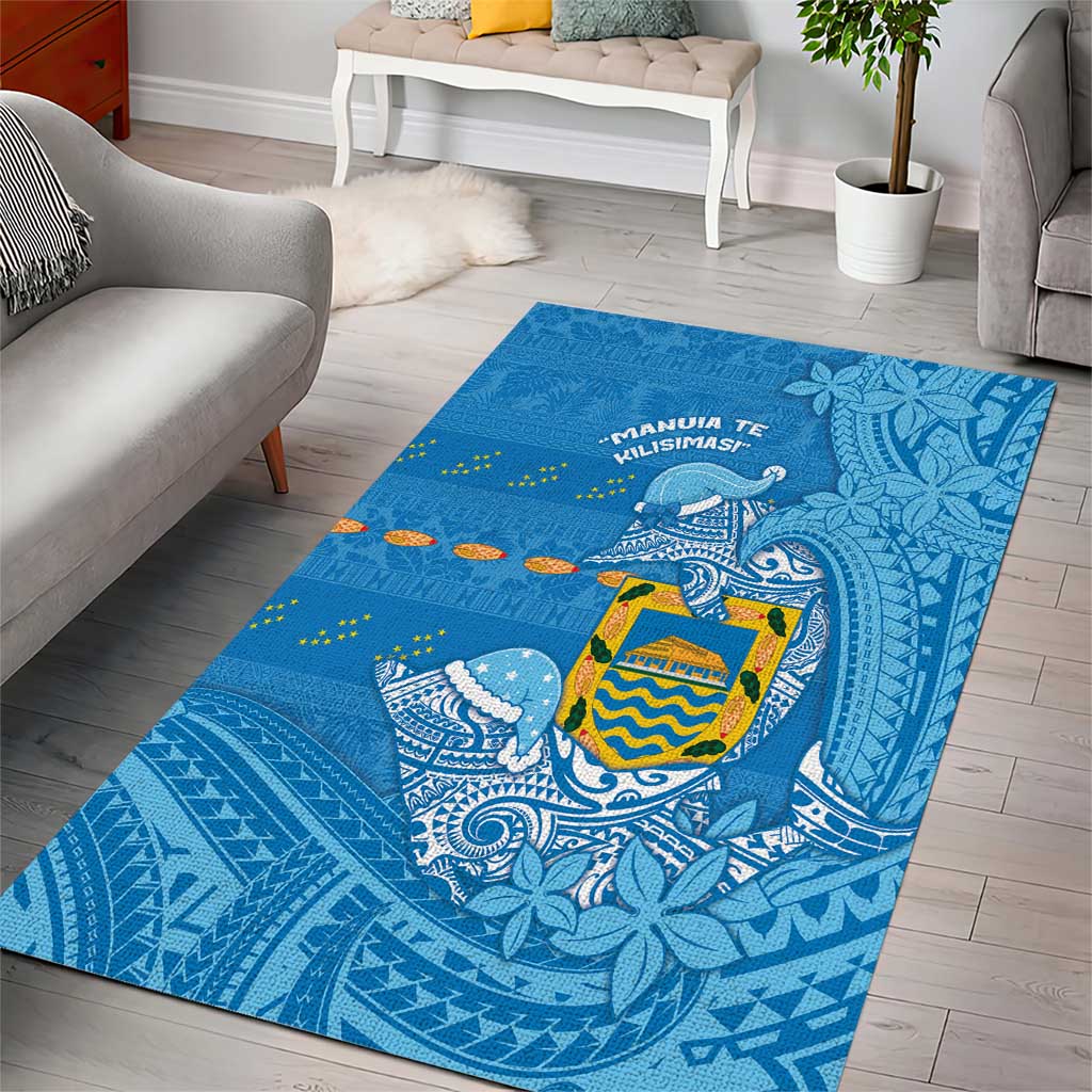 Tuvalu Christmas Area Rug Dolphins Santa Xmas Tribal Waves - Polynesian Pride