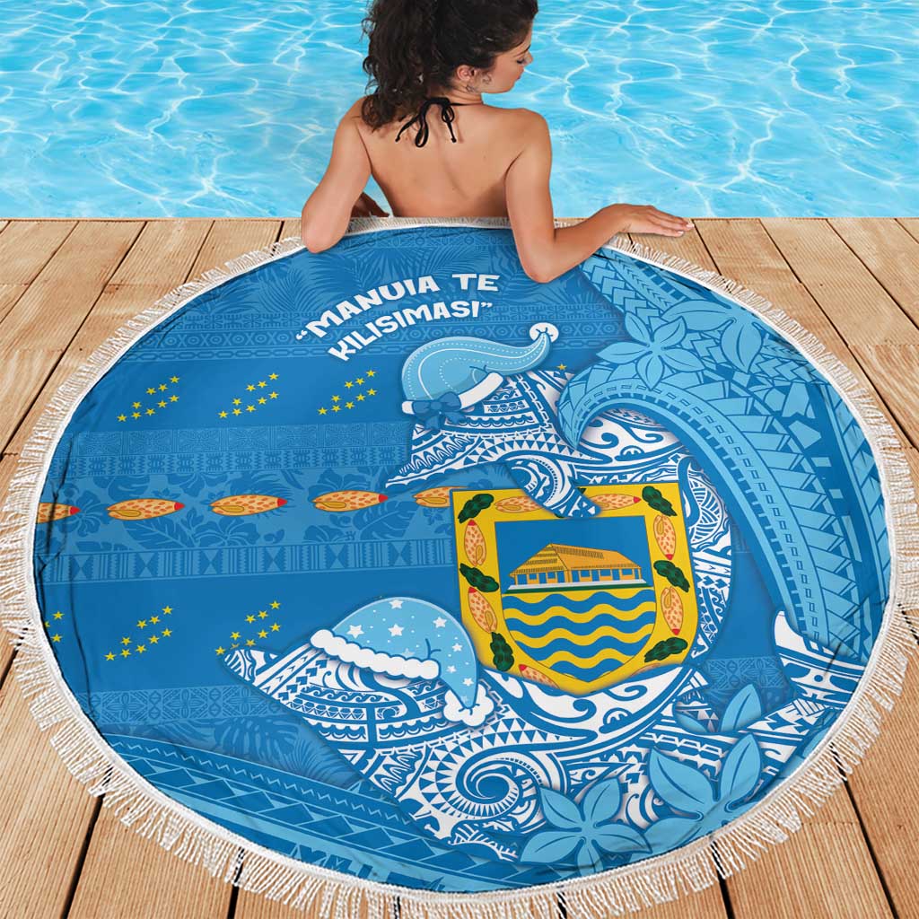 Tuvalu Christmas Beach Blanket Dolphins Santa Xmas Tribal Waves - Polynesian Pride