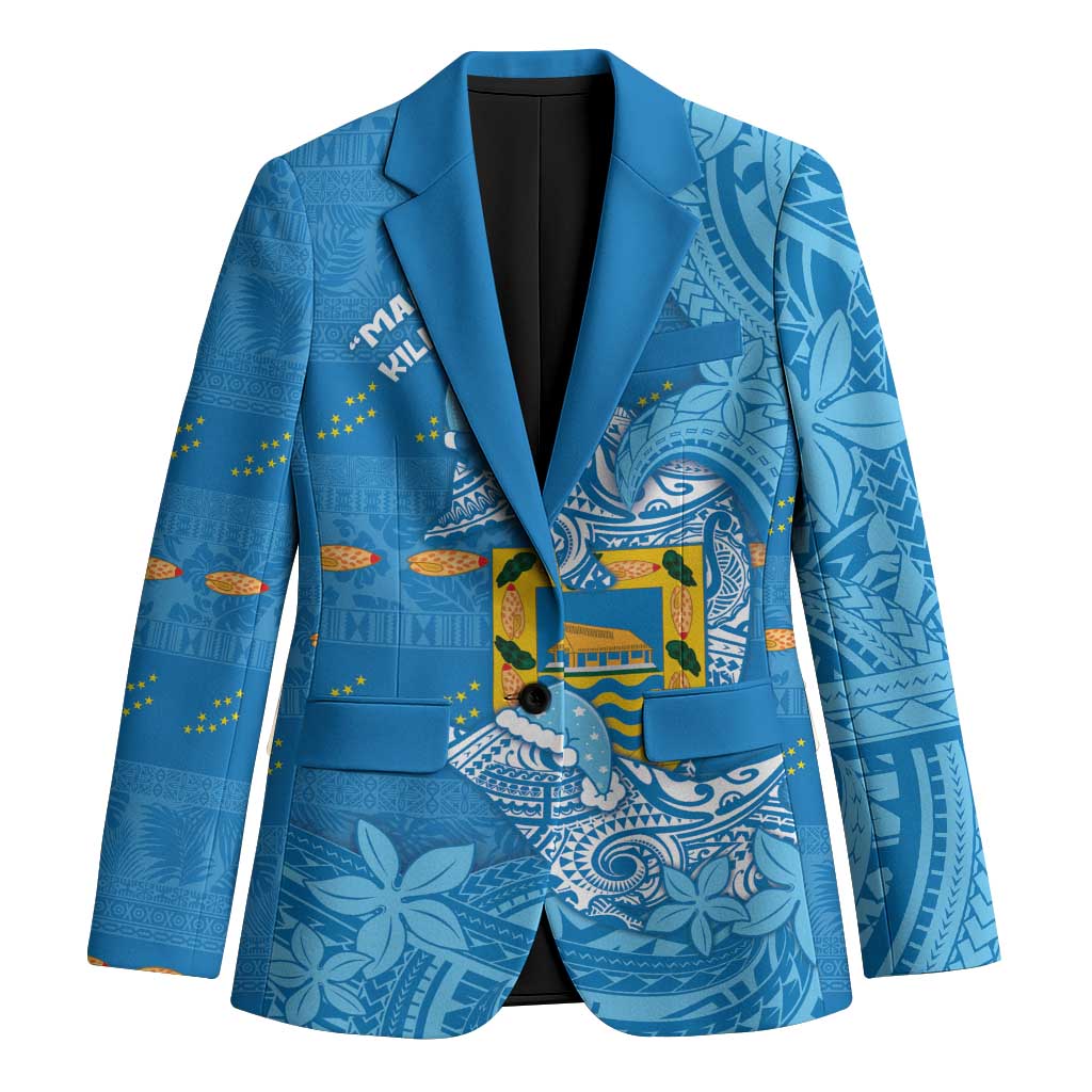 Tuvalu Christmas Blazer Dolphins Santa Xmas Tribal Waves - Polynesian Pride