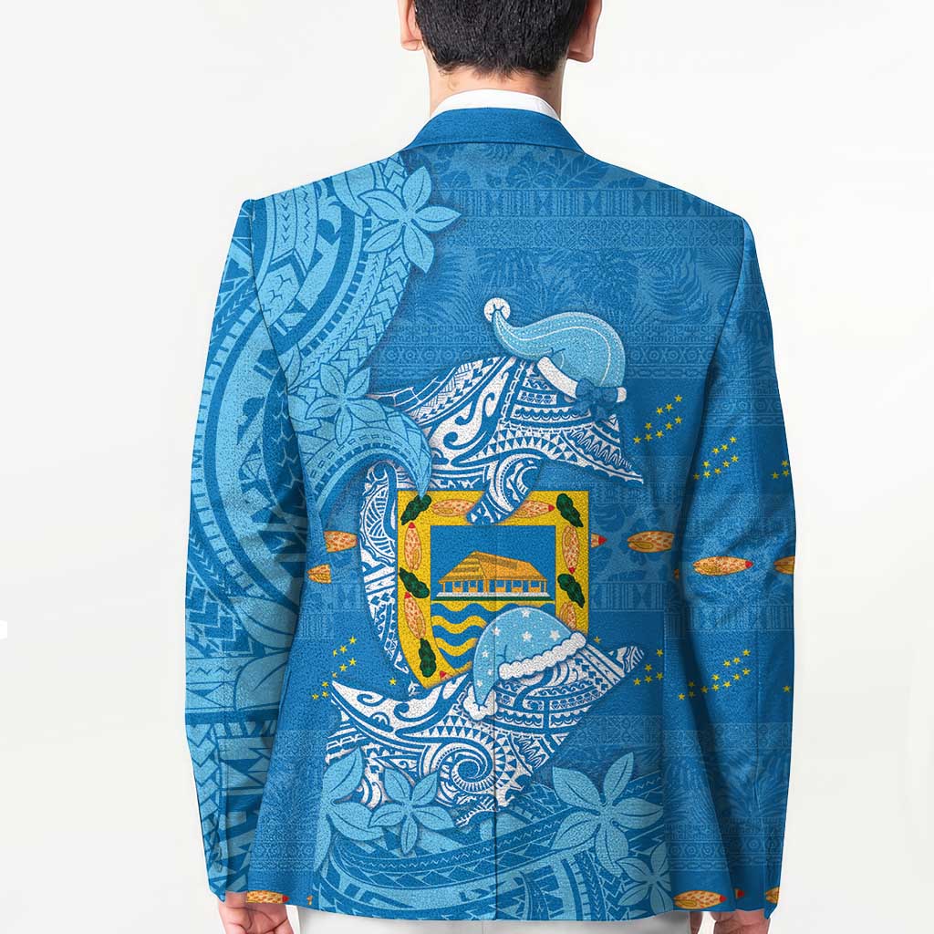 Tuvalu Christmas Blazer Dolphins Santa Xmas Tribal Waves - Polynesian Pride