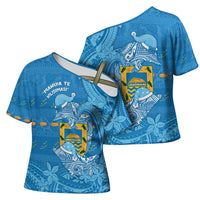 Tuvalu Christmas Cross Shoulder Shirt Dolphins Santa Xmas Tribal Waves - Polynesian Pride