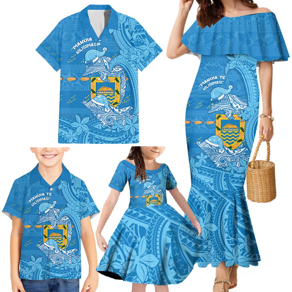 Tuvalu Christmas Family Matching Mermaid Dress and Hawaiian Shirt Dolphins Santa Xmas Tribal Waves - Polynesian Pride
