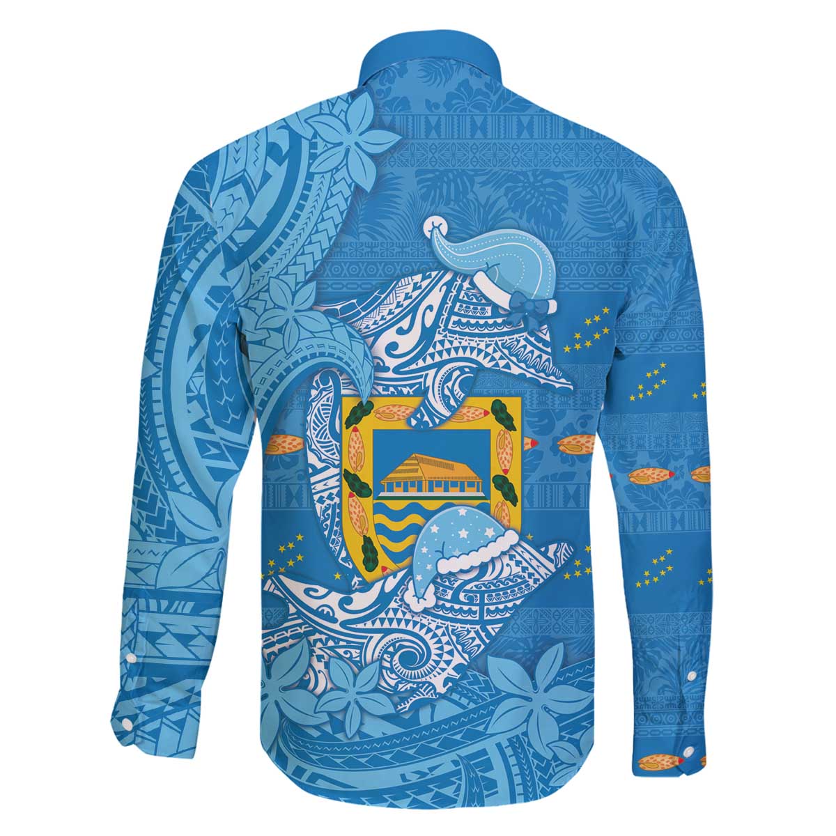 Tuvalu Christmas Family Matching Off The Shoulder Long Sleeve Dress and Hawaiian Shirt Dolphins Santa Xmas Tribal Waves - Polynesian Pride