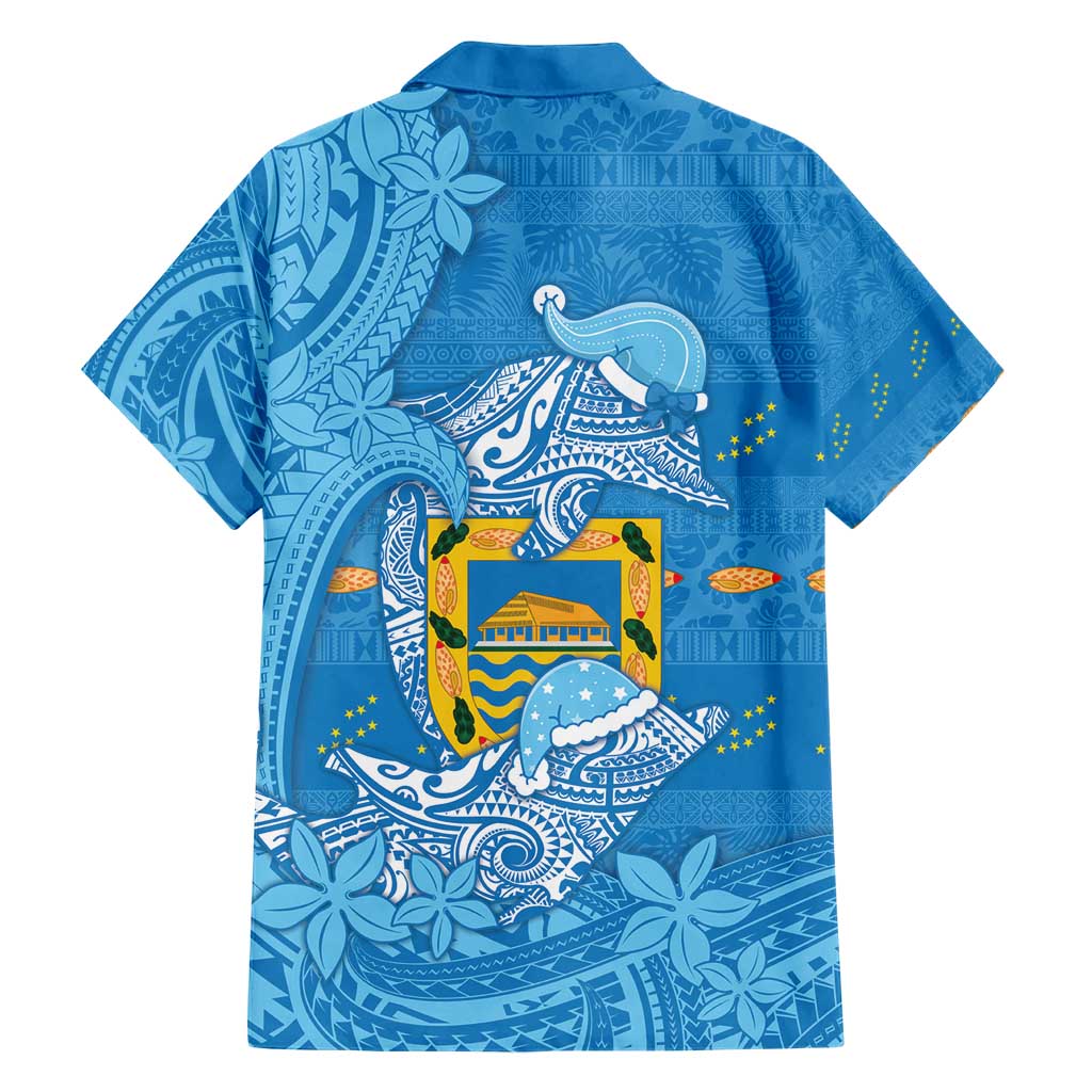 Tuvalu Christmas Family Matching Short Sleeve Bodycon Dress and Hawaiian Shirt Dolphins Santa Xmas Tribal Waves - Polynesian Pride