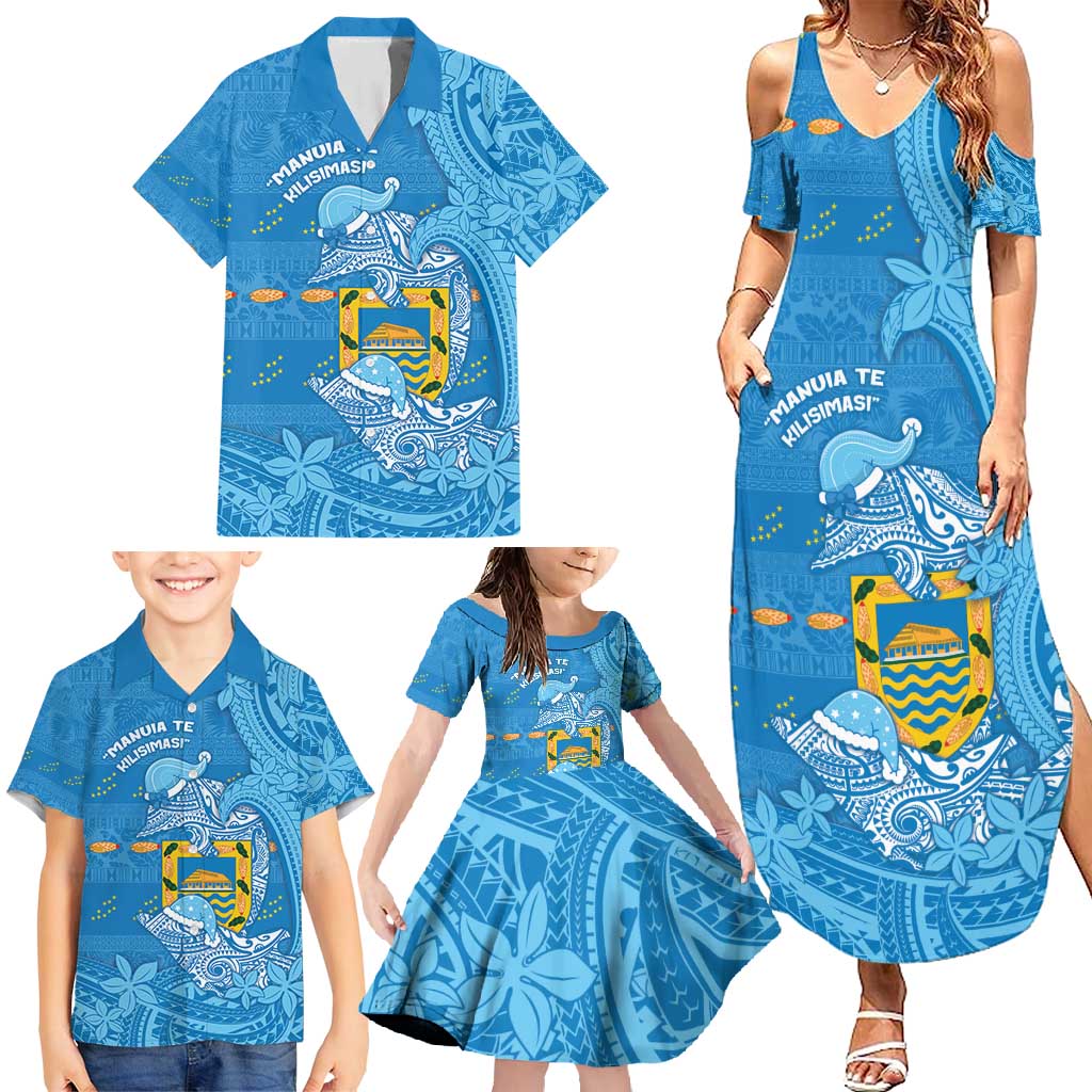 Tuvalu Christmas Family Matching Summer Maxi Dress and Hawaiian Shirt Dolphins Santa Xmas Tribal Waves - Polynesian Pride