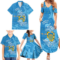 Tuvalu Christmas Family Matching Summer Maxi Dress and Hawaiian Shirt Dolphins Santa Xmas Tribal Waves - Polynesian Pride