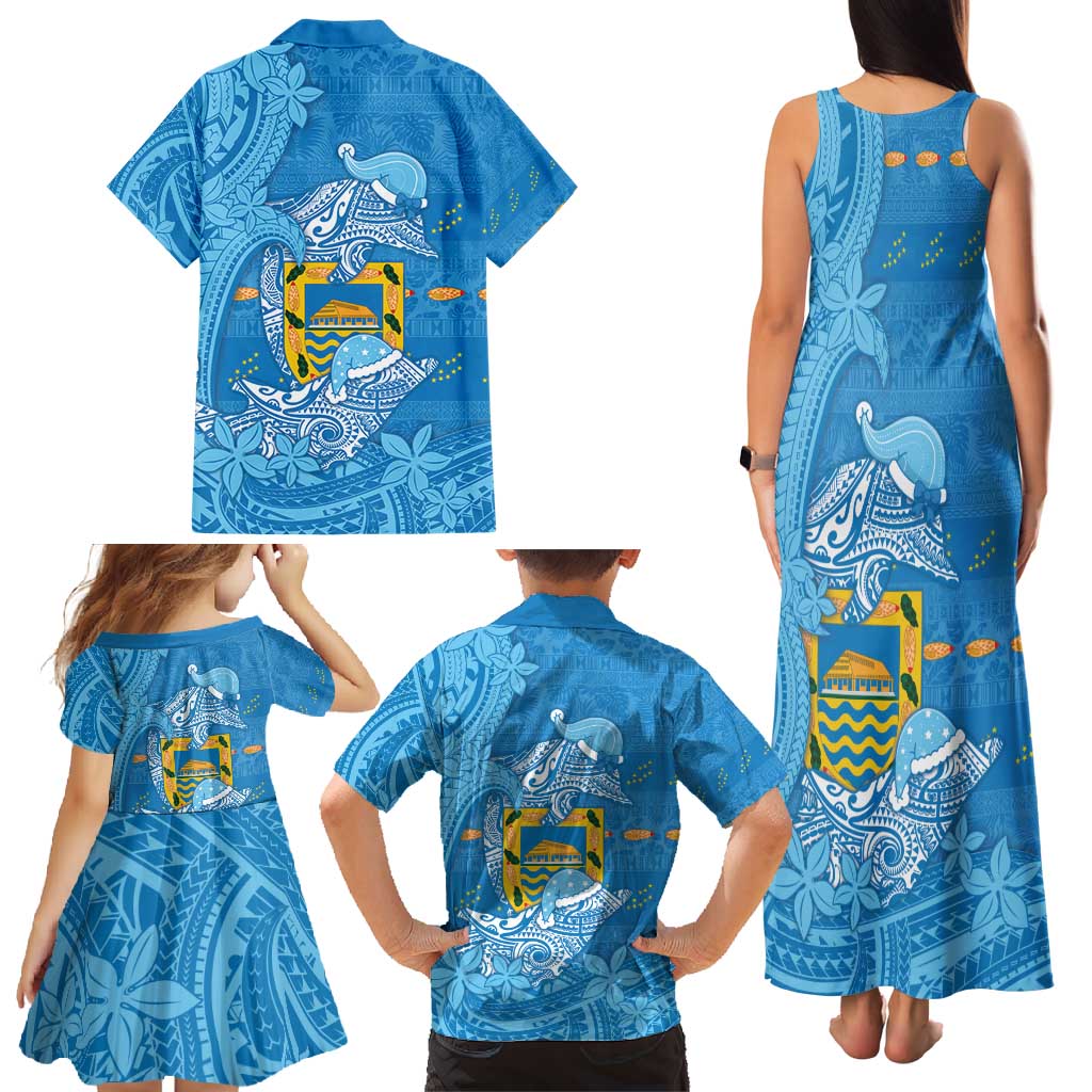 Tuvalu Christmas Family Matching Tank Maxi Dress and Hawaiian Shirt Dolphins Santa Xmas Tribal Waves - Polynesian Pride