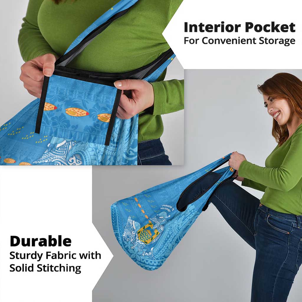 Tuvalu Christmas Grocery Bag Dolphins Santa Xmas Tribal Waves - Polynesian Pride