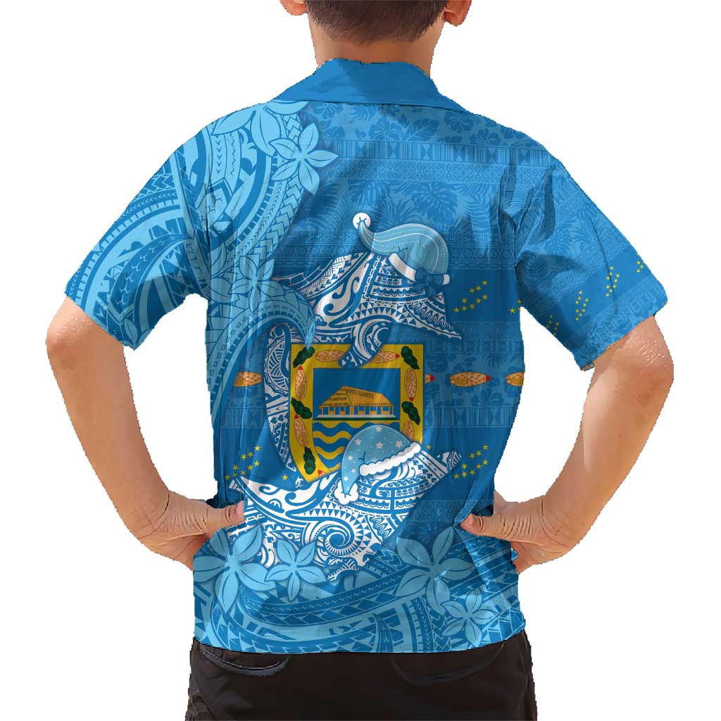 Tuvalu Christmas Hawaiian Shirt Dolphins Santa Xmas Tribal Waves - Polynesian Pride