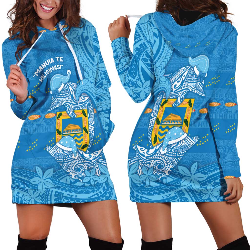 Tuvalu Christmas Hoodie Dress Dolphins Santa Xmas Tribal Waves - Polynesian Pride