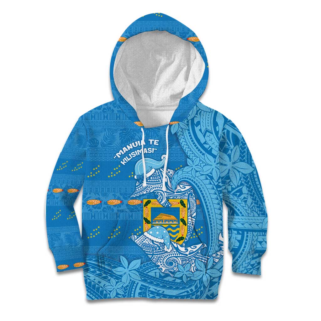 Tuvalu Christmas Kid Hoodie Dolphins Santa Xmas Tribal Waves - Polynesian Pride